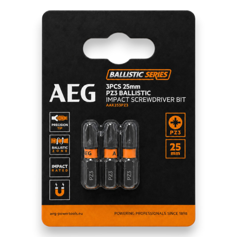 Бита ударная AEG AAK252PZ3, PZ3x25мм (3шт) (4932479172)