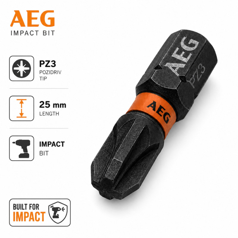 Бита ударная AEG AAK252PZ3, PZ3x25мм (3шт) (4932479172)