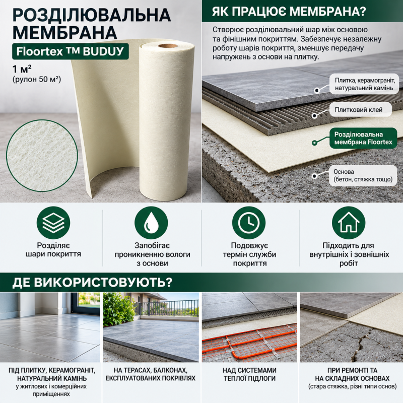 Разделительная мембрана Floortex TM BUDUY, 1 м² (рулон 50 м²) (50_Floortex)