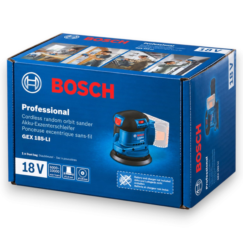 Аккумуляторная эксцентриковая шлифмашина Bosch GEX 185-LI Professional, без АКБ (06013A5020)