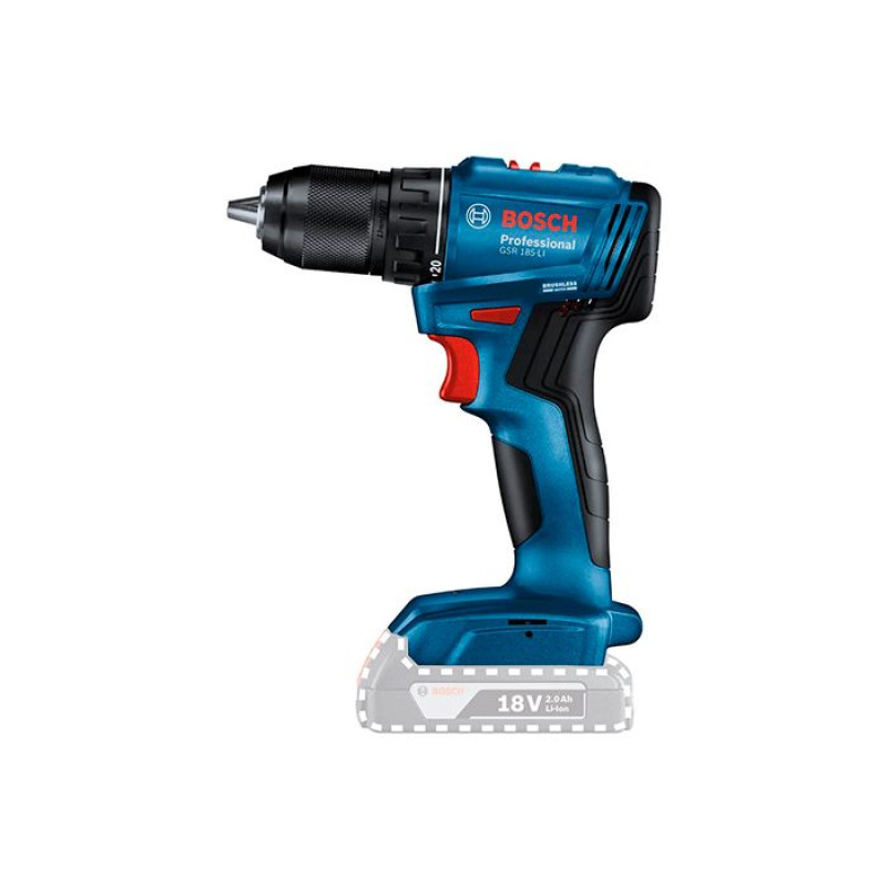 Дрель-шуруповерт бесщеточная аккумуляторная Bosch GSR 185-LI Professional с 2 АКБ и ЗУ в кейсе (06019K3000)
