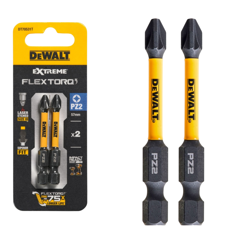 Набір біт DeWALT IMPACT TORSION EXTREME, ударні, Pozidriv, Pz2, L=57 мм, 2 шт (DT70531T)