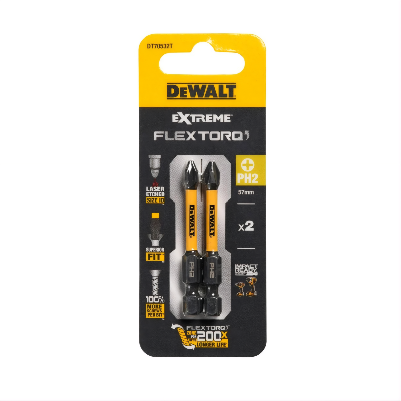 Набор бит DeWALT, ударные, IMPACT TORSION, Phillips, PH2, L = 57 мм, 2 шт. (DT70532T)