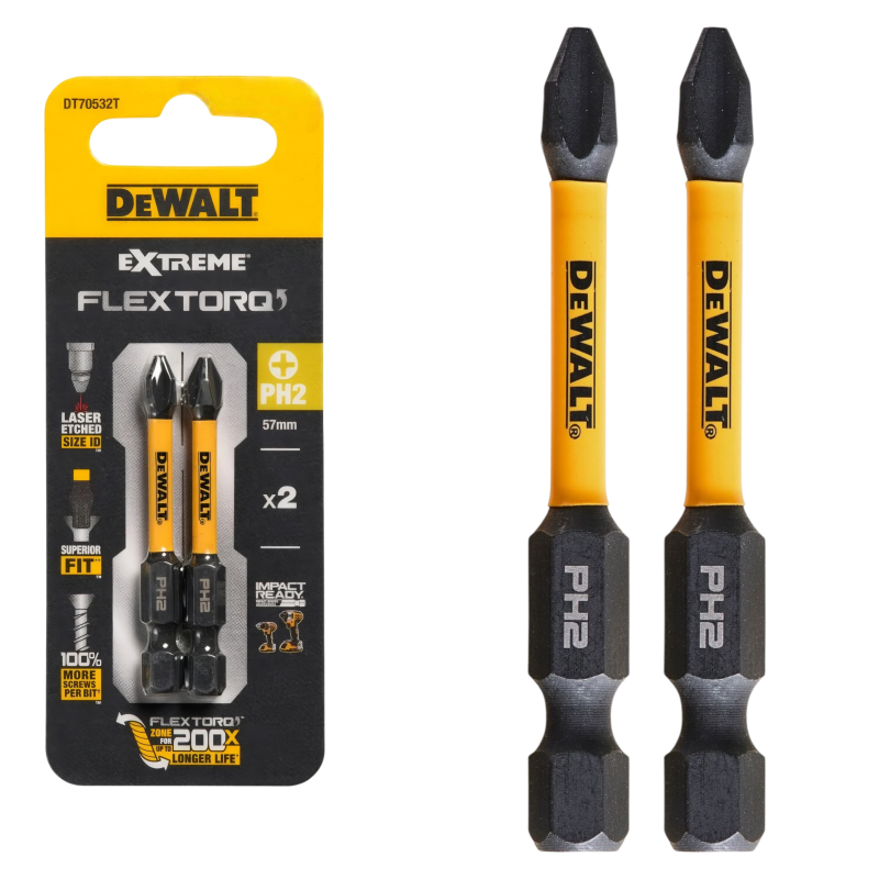 Набор бит DeWALT, ударные, IMPACT TORSION, Phillips, PH2, L = 57 мм, 2 шт. (DT70532T)