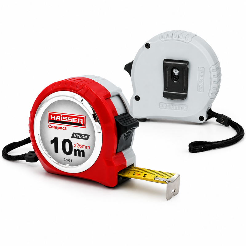 Рулетка HAISSER Compact нейлон в пластиковом корпусе 10м ×25 мм, 2 стопа (22034)