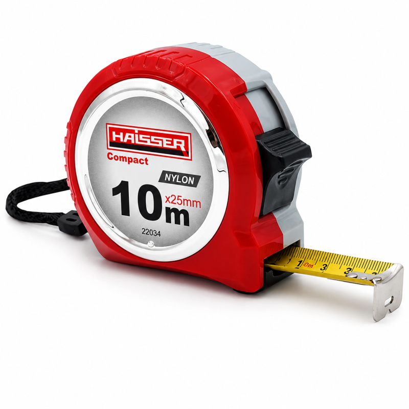 Рулетка HAISSER Compact нейлон в пластиковом корпусе 10м ×25 мм, 2 стопа (22034)