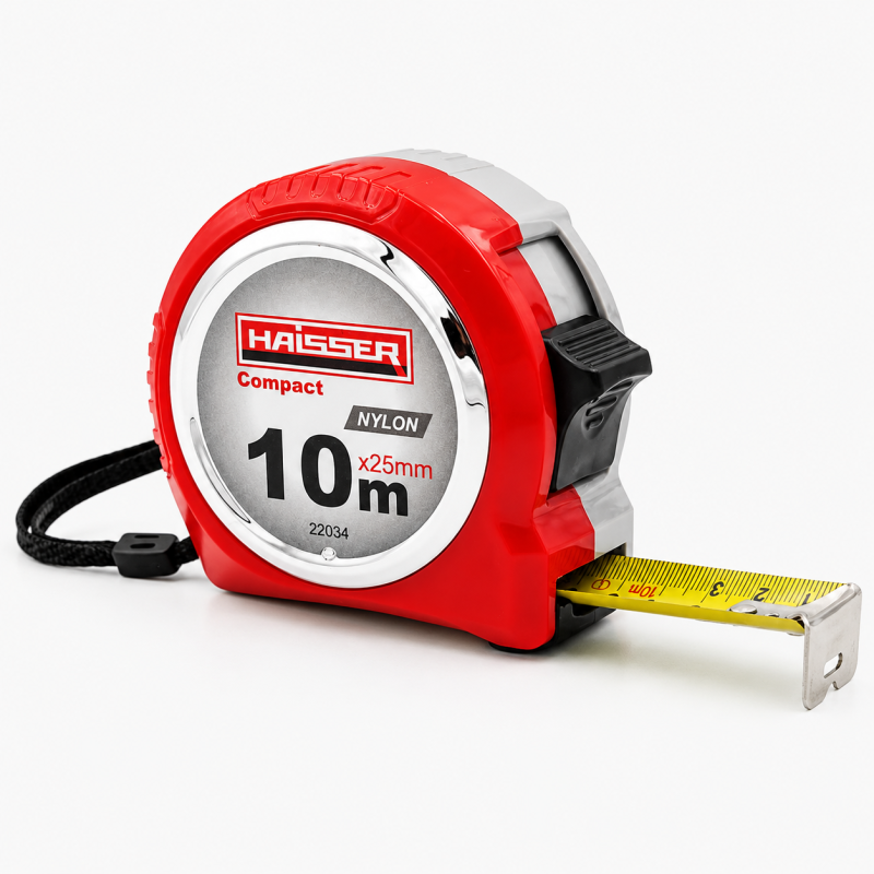 Рулетка HAISSER Compact нейлон в пластиковом корпусе 10м ×25 мм, 2 стопа (22034)