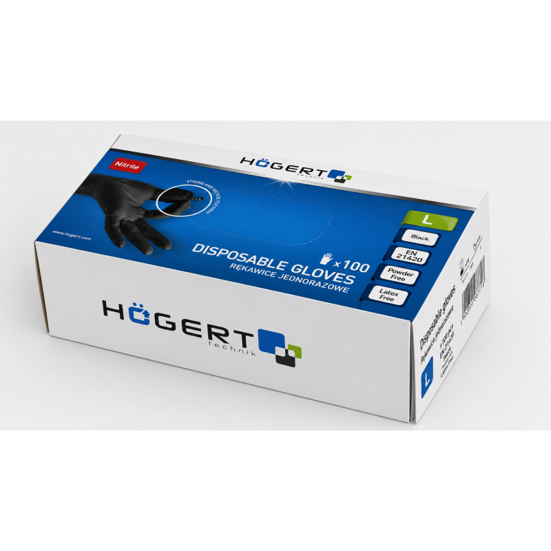 Рукавички нітрилові HOGERT з алмазною текстурою, чорні, розмір L (HT5K774-L)