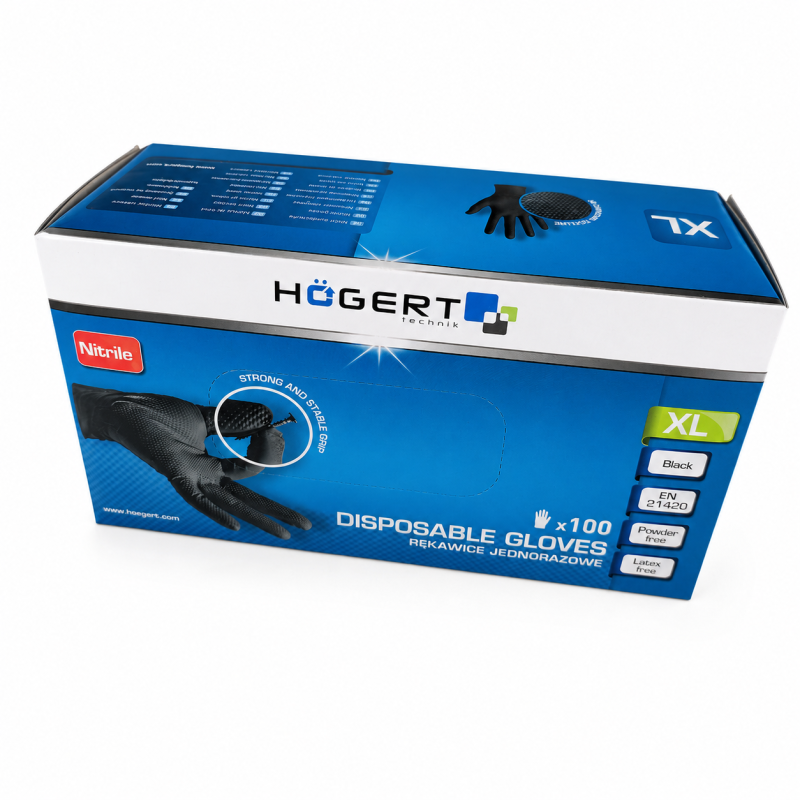 Рукавички нітрил HOGERT з алмазною текстурою, чорні, р.XL, 100 шт (HT5K774-XL-100)