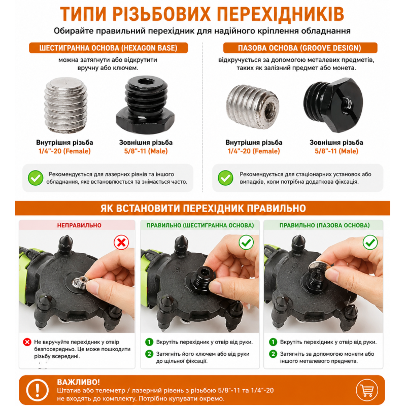 Адаптер Huepar с 1/4 дюйма на 5/8 дюйма для лазерных уровней (244034)