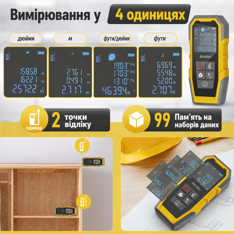 Лазерний далекомір Huepar Laser Distance Meter Savsec MST50 50 м. (448010)