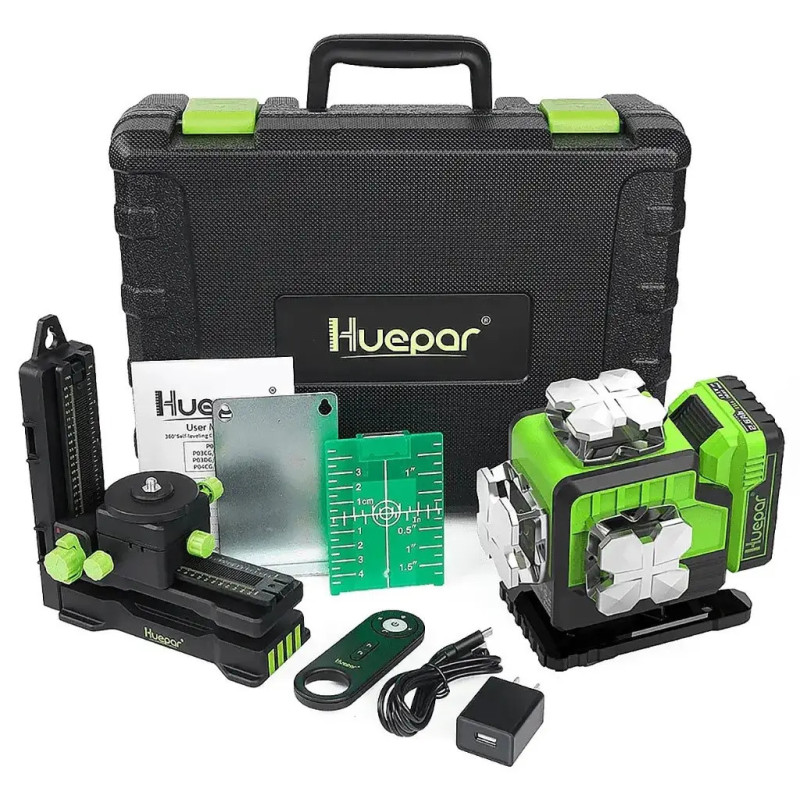 Лазерный уровень Huepar 4D, 16 линий, Bluetooth, пульт, 360° (P04CG)