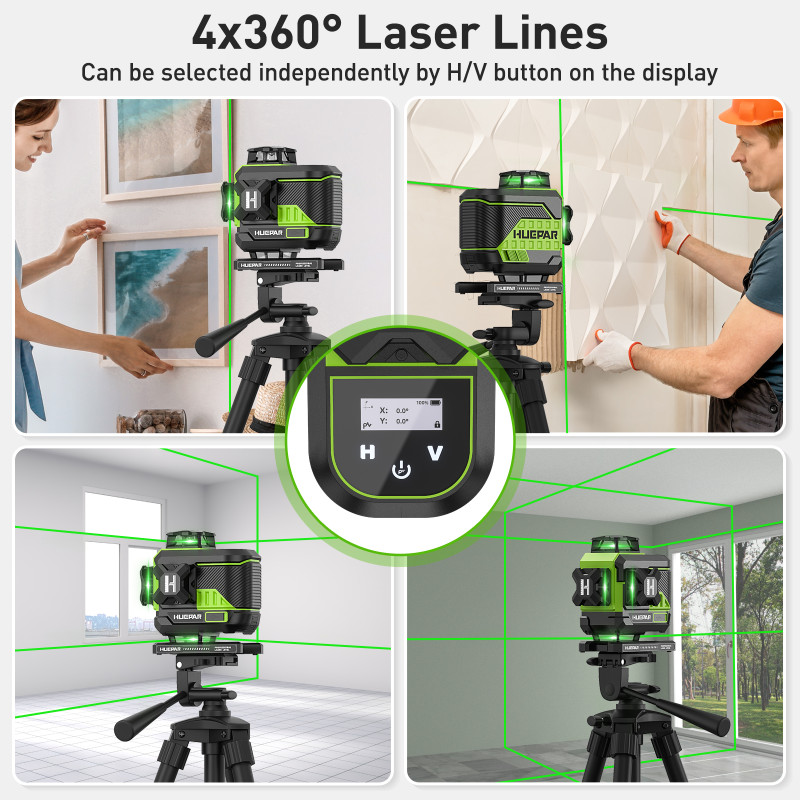 Лазерный уровень (нивелир) Huepar 4D, 16 линий, Bluetooth, LCD-дисплей (Z04CG)