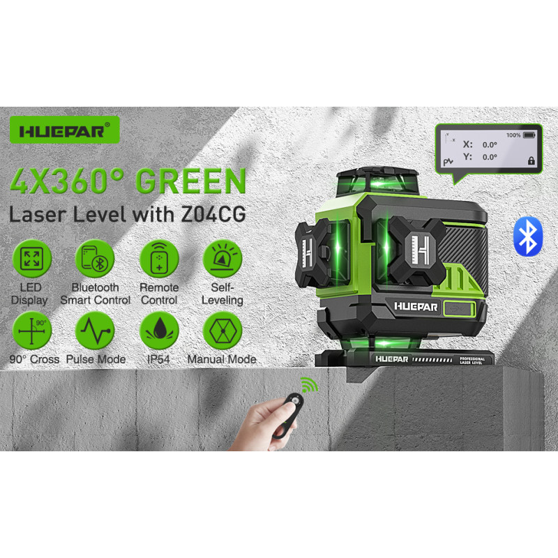 Лазерный уровень (нивелир) Huepar 4D, 16 линий, Bluetooth, LCD-дисплей (Z04CG)