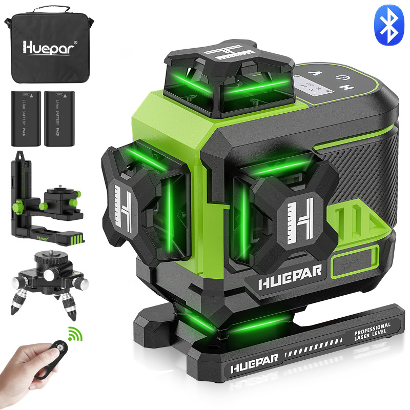 Лазерный уровень (нивелир) Huepar 4D, 16 линий, Bluetooth, LCD-дисплей (Z04CG)