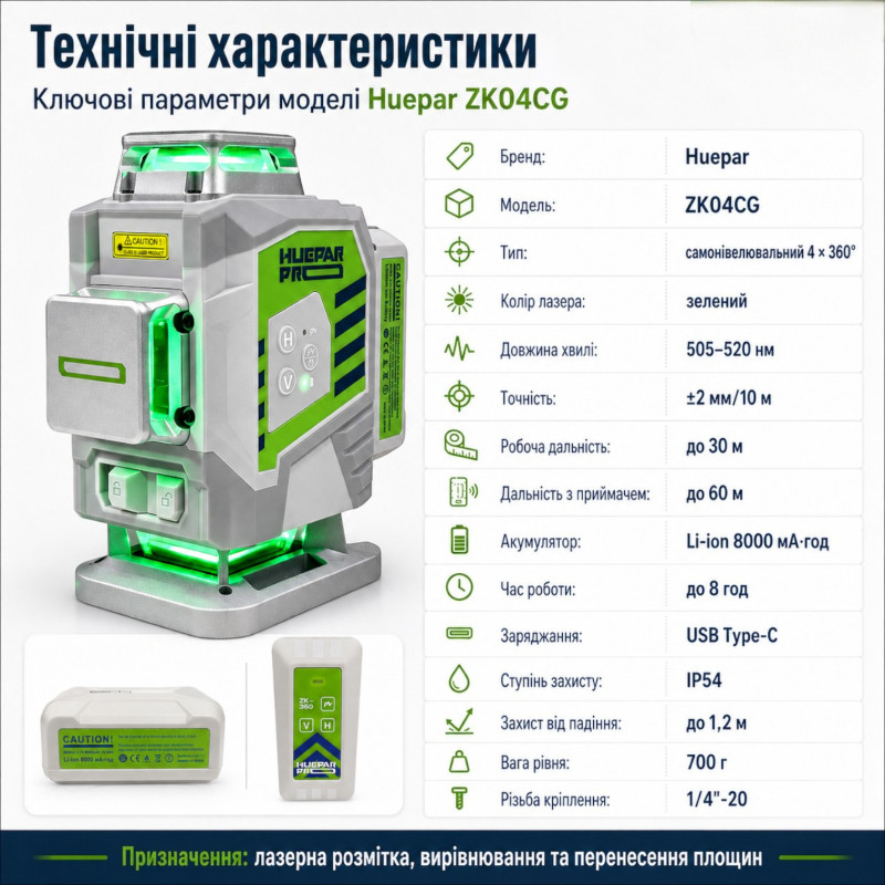 Лазерный уровень Huepar ZK04CG (ZK04CG)