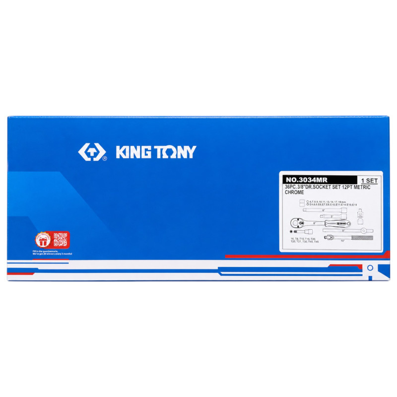 Набор головок KING TONY 3/8", 36 предметов, 12-гранные, 6–19мм (3034MR)