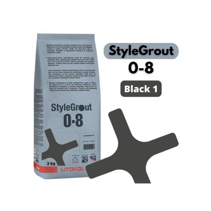 Цементна фуга StyleGrout 0-8 (Black 1) 3 кг (SG08BLK10063)