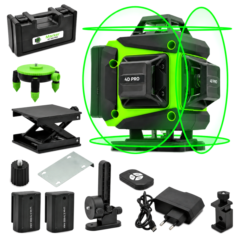 Лазерный уровень нивелир Marker 4D-360 PRO, 16 линий, зелёный луч (LSP4D-360PRO)