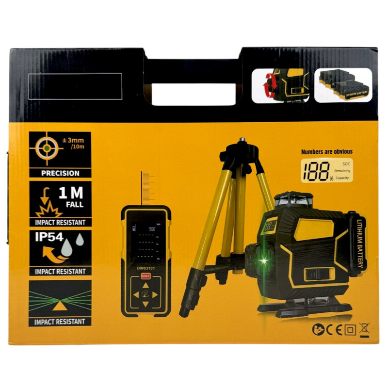 Лазерный уровень MARKER 4D 360 MAX + штатив и цифровая лазерная рулетка (MAX-3499)