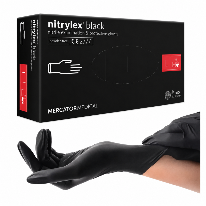 Перчатки нитриловые Mercator Nitrylex Black неопудренные, р.L, 1шт (Nitrylex-L)