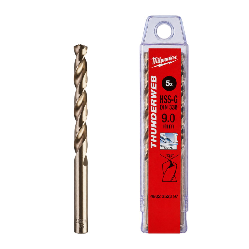 Сверла по металлу HSS-G MILWAUKEE, DIN338, Ø9,0x125х81мм, (5шт) (4932352397)