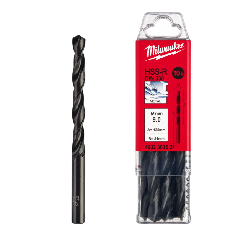 Свердла по металу MILWAUKEE HSS-R, DIN338, Ø9,0х125х81мм, (10шт) (4932363524)