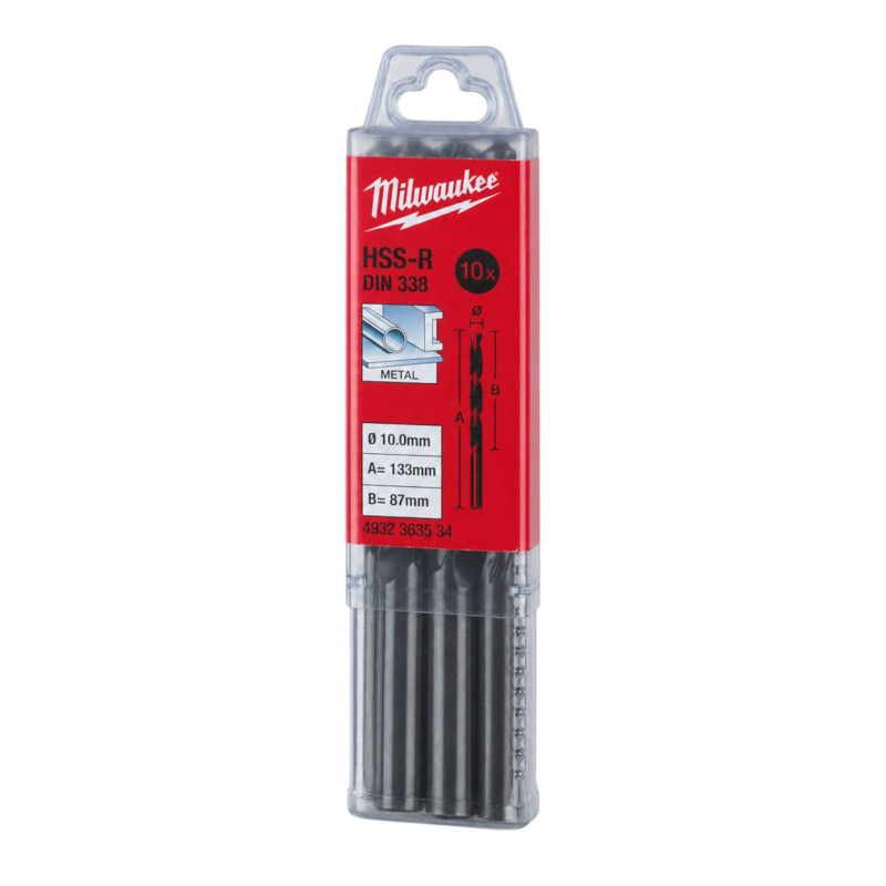 Сверла по металлу MILWAUKEE HSS-R, DIN338, Ø10,0х133х87мм, (10шт) (4932363534)