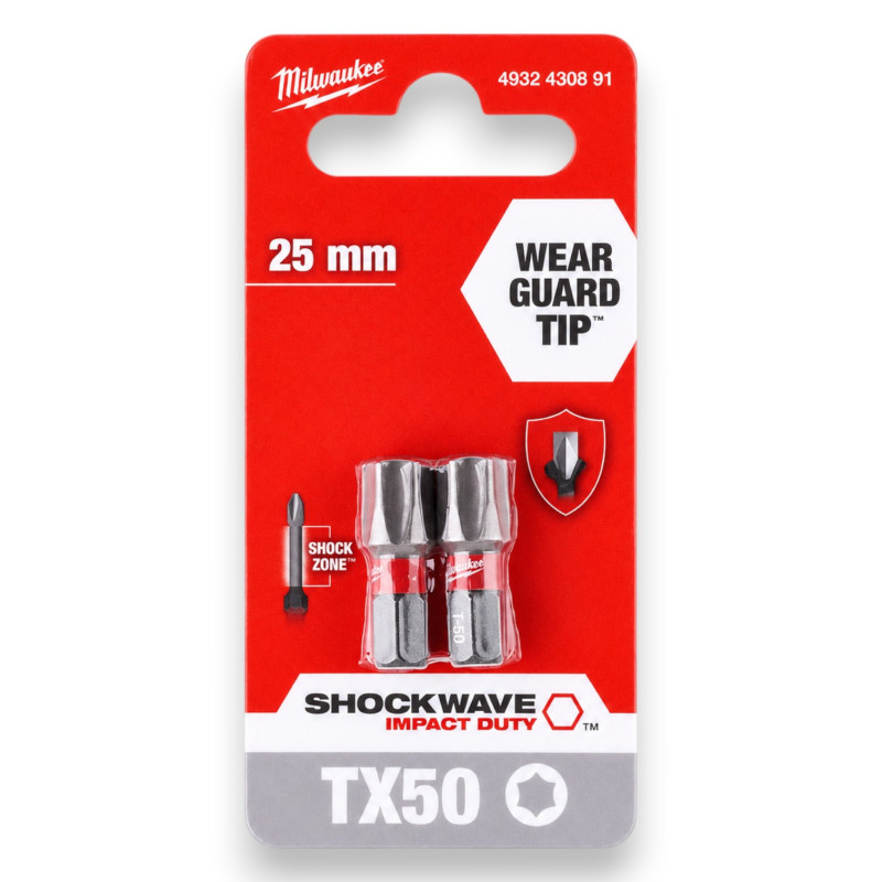 Бита MILWAUKEE SHOCKWAVE, TX50x25мм, 2шт (4932430891)