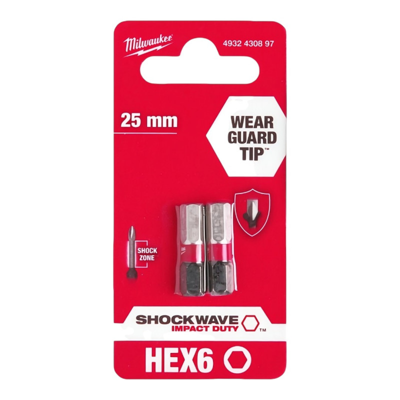 Набор бит Hex6 MILWAUKEE SHOCKWAVE 25 мм, 2шт (4932430897)