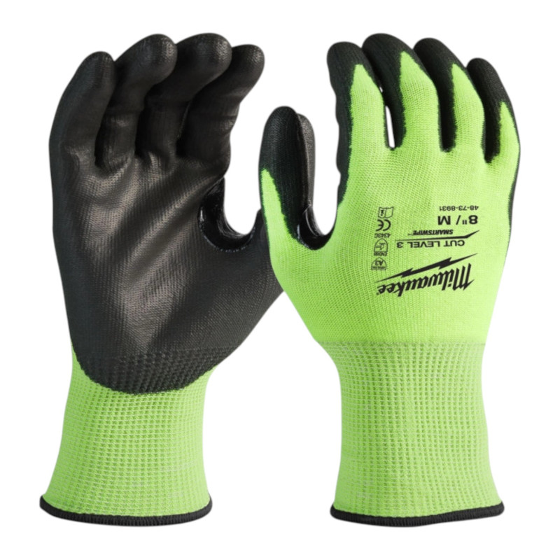 Рукавиці робочі сигнальні MILWAUKEE Hi-Vis, захист від порізів 3/C, розмір 8/M (4932478131)