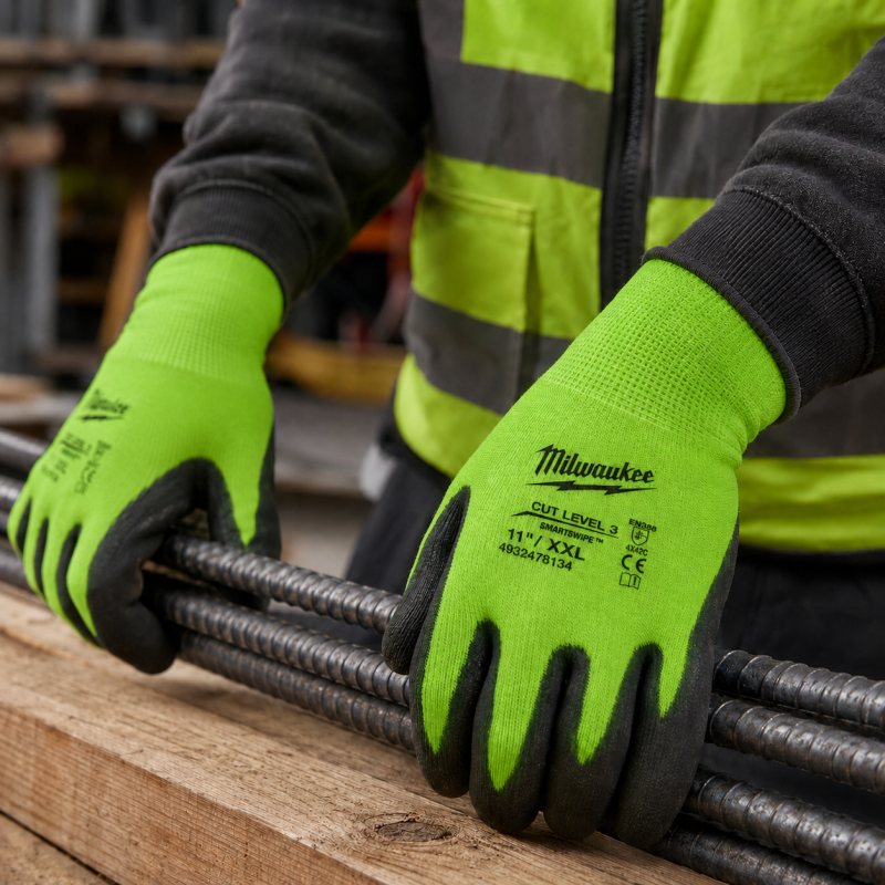 Рукавички робочі сигнальні Milwaukee Hi-Vis 11/XXL із захистом від порізів 3/C (4932478134)