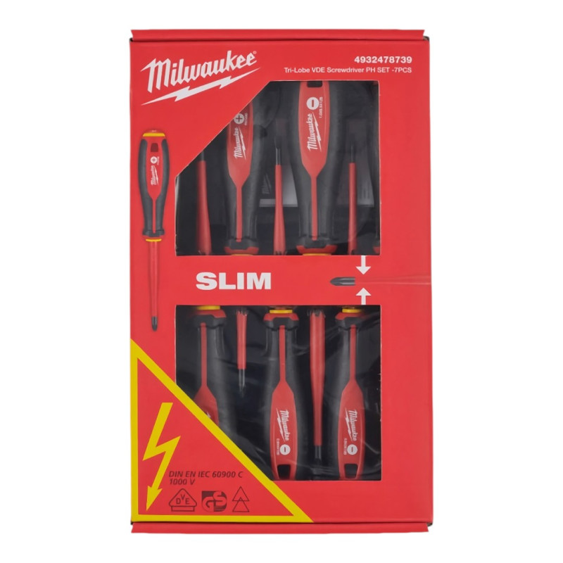 Набір викруток ізольованих VDE MILWAUKEE, (SL2,5/SL3/SL4/SL5.5/PH1/PH2/тестер), (7шт) (4932478739)
