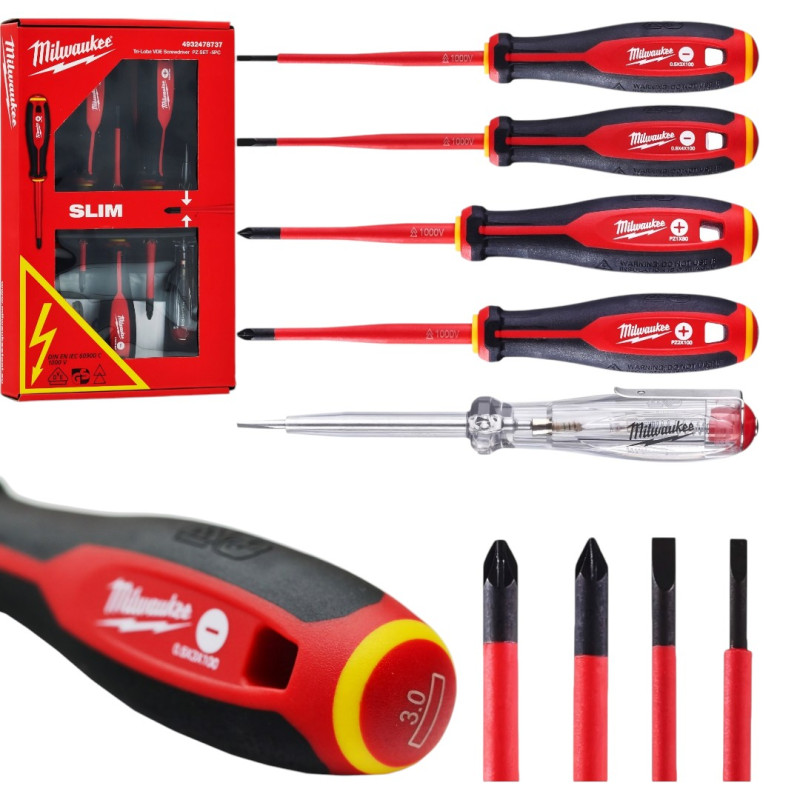 Набір викруток ізольованих VDE MILWAUKEE, (SL2,5/SL3/SL4/SL5.5/PH1/PH2/тестер), (7шт) (4932478739)