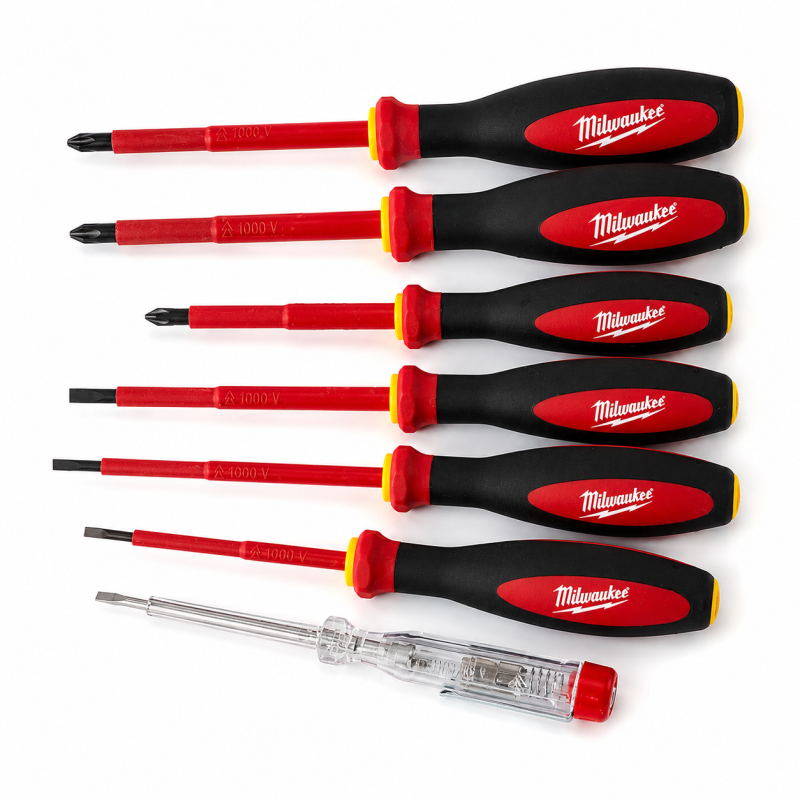 Набор отверток изолированных VDE MILWAUKEE, (SL2,5/SL3/SL4/SL5.5/PH1/PH2/тестер), (7шт) (4932478739)