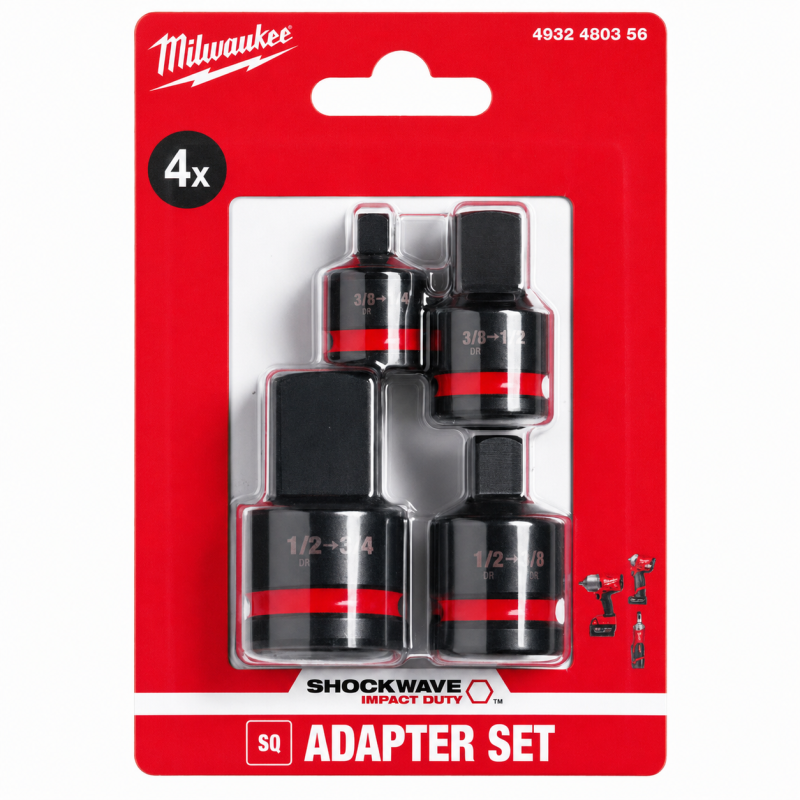 Набір перехідників для головок ShW 1/2"-3/4", 1/2"-3/8", 3/8"-1/2", 3/8"-1/4" MILWAUKEE, 4шт (4932480356)