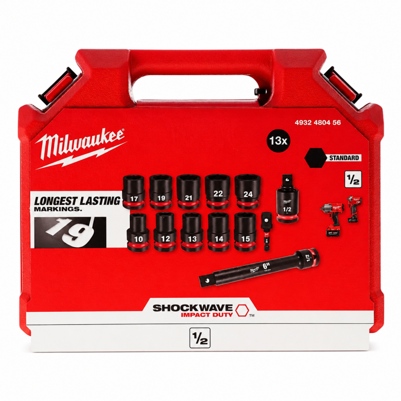 Набір ударних головок ShW 1/2'' SKT MILWAUKEE, (10,12,13,14,15,17,19,21,22, 24мм) (13шт) (4932480456)