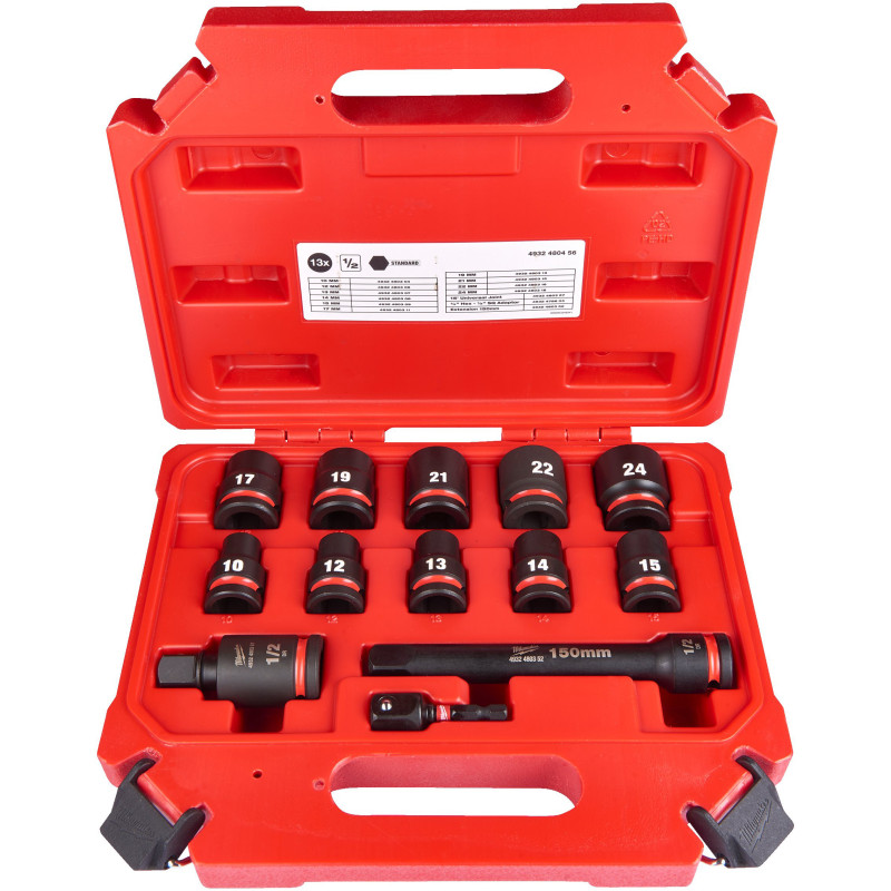 Набір ударних головок ShW 1/2'' SKT MILWAUKEE, (10,12,13,14,15,17,19,21,22, 24мм) (13шт) (4932480456)
