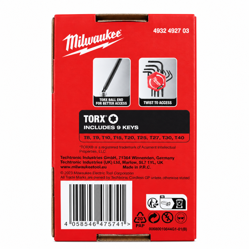 Набор ключей Г-образних Torx Compact MILWAUKEE 9шт (4932492703)