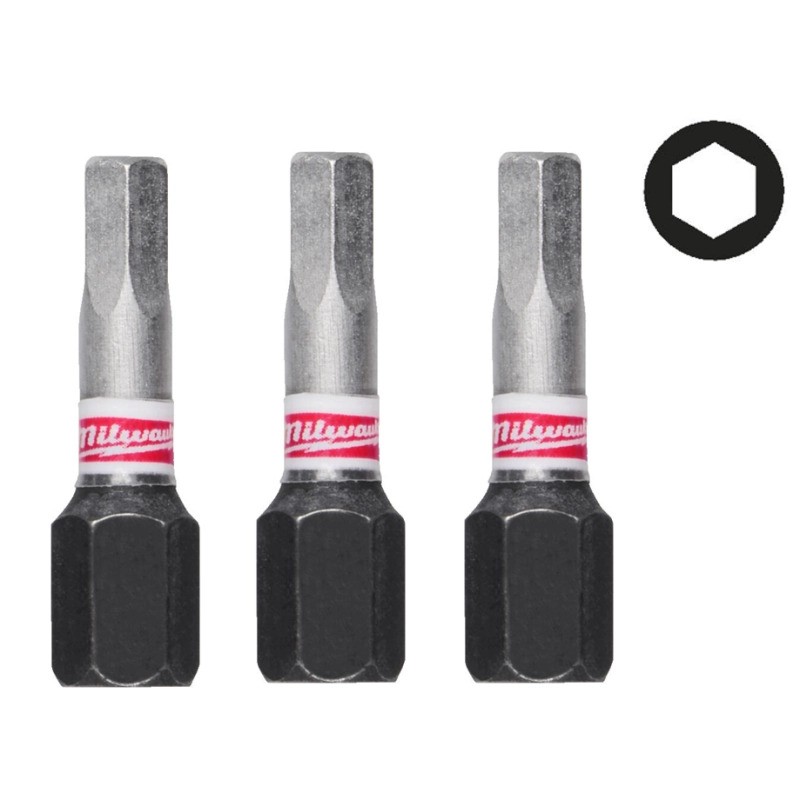 Біта SHOCKWAVE MILWAUKEE, Hex4, 25мм, (3шт) (4932500380)