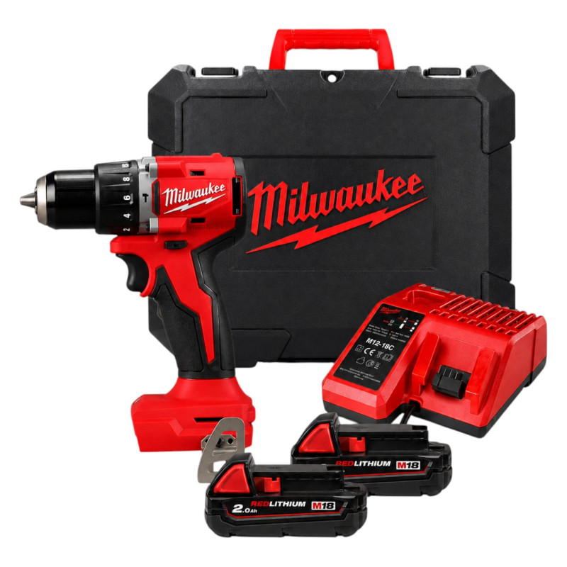 Аккумуляторная бесщёточная дрель-шуруповёрт MILWAUKEE M18 BLPDRC-202C, 2 АКБ+ЗУ, в кейсе (4933492822)