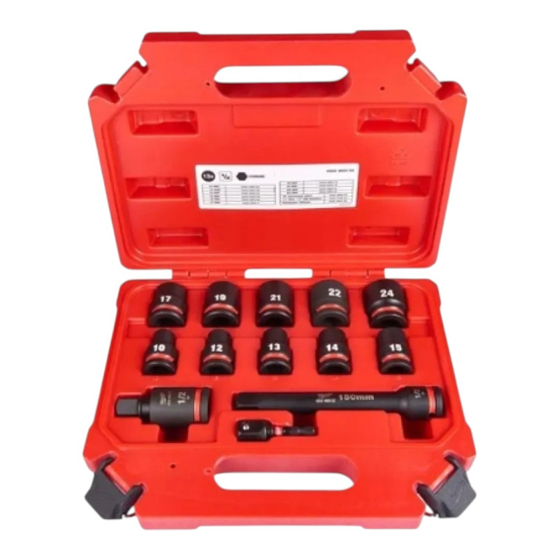 Набір ударних головок ShW 1/2'' SKT MILWAUKEE, (10,12,13,14,15,17,19,21,22, 24мм) (13шт) (4932480456)