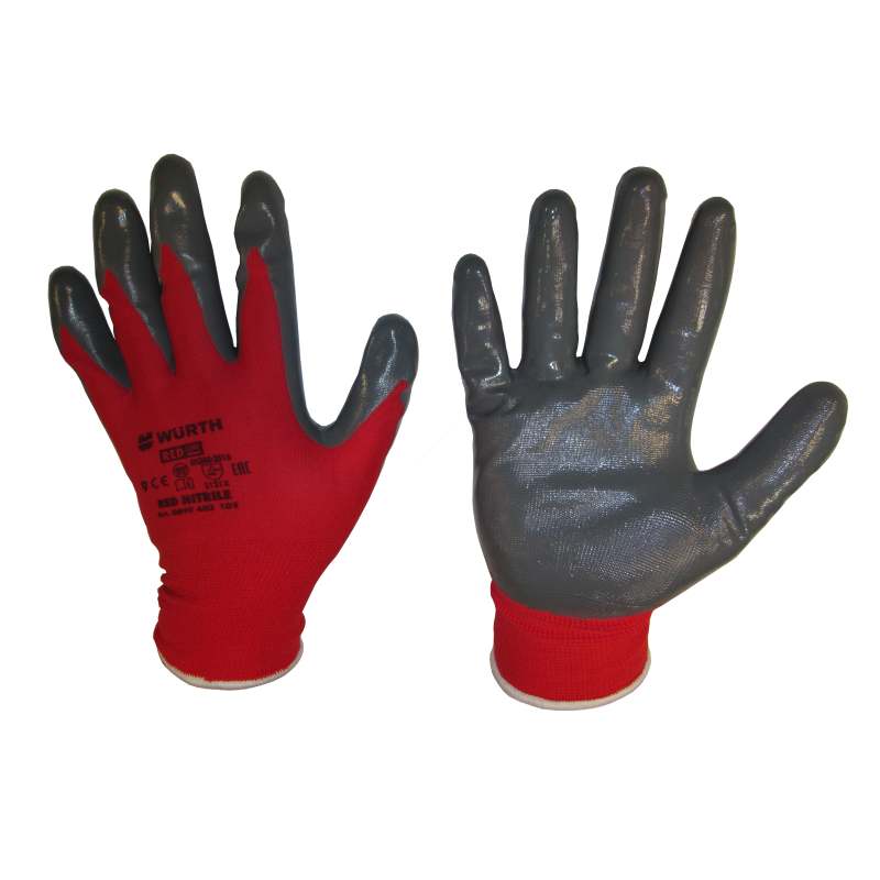 Перчатки защитные WURTH с нитриловым покрытием RED NITRILE, размер 10 (0899403110)