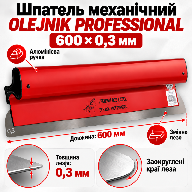 Шпатель OLEJNIK PROFESSIONAL 600×0,3 мм для мех.нанесення, змінне лезо (1239600G3RG)