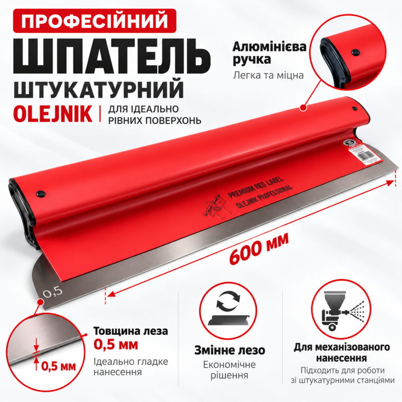 Шпатель OLEJNIK PROFESSIONAL 600×0,5 мм для мех.нанесення, змінне лезо (1239600G5RG)