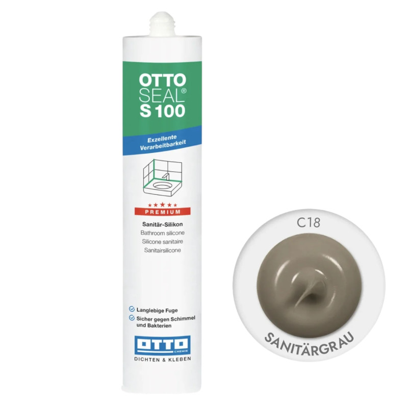 Санітарний силіконовий герметик OTTOSEAL S100 C18 Sanitärgrau, 300 мл (OTS100C18)