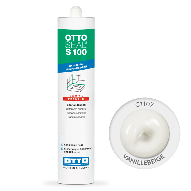 Санітарний силіконовий герметик OTTOSEAL S100 С1107 Vanillebeige, 300 мл (OTS100C1107)