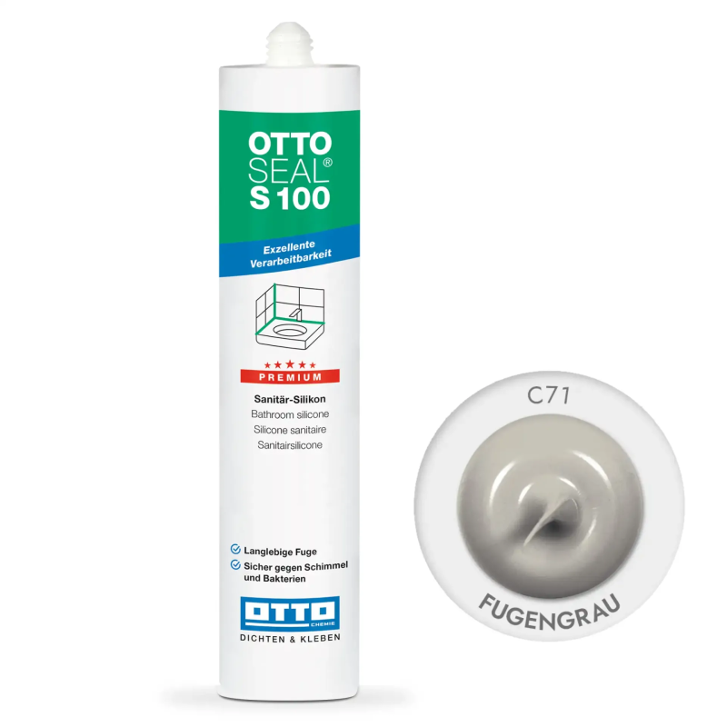 Санитарный силиконовый герметик OTTOSEAL S100 C71 серый, 300 мл (OTS100C71)