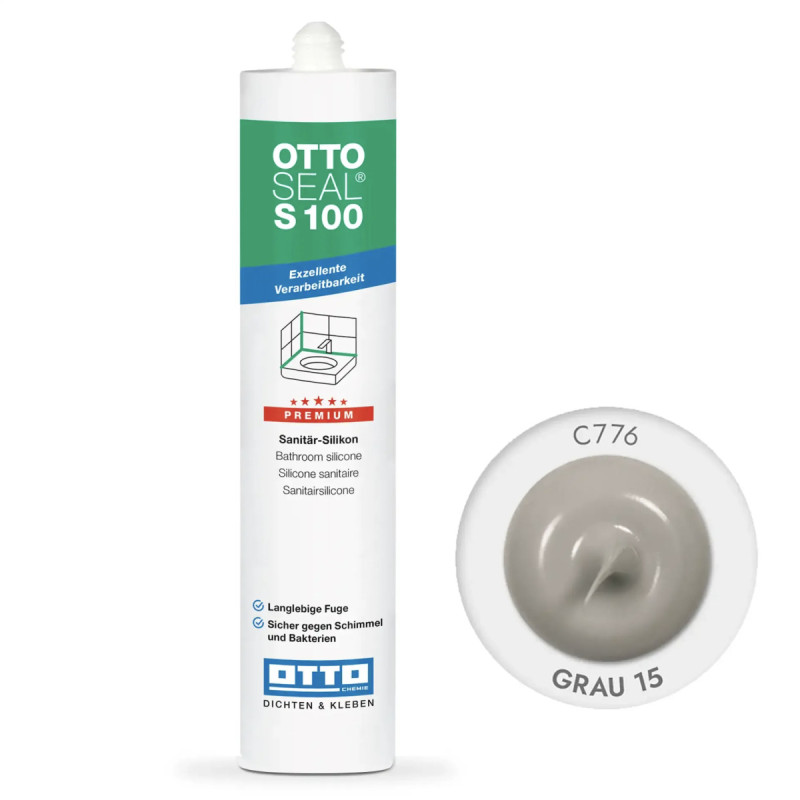 Санитарный силиконовый герметик OTTOSEAL S100 C776 серый 300 мл (OTS100C776)
