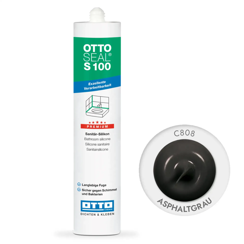 Санитарный силиконовый герметик OTTOSEAL S100 С808 асфальтово-серый, 300 мл (OTS100C808)